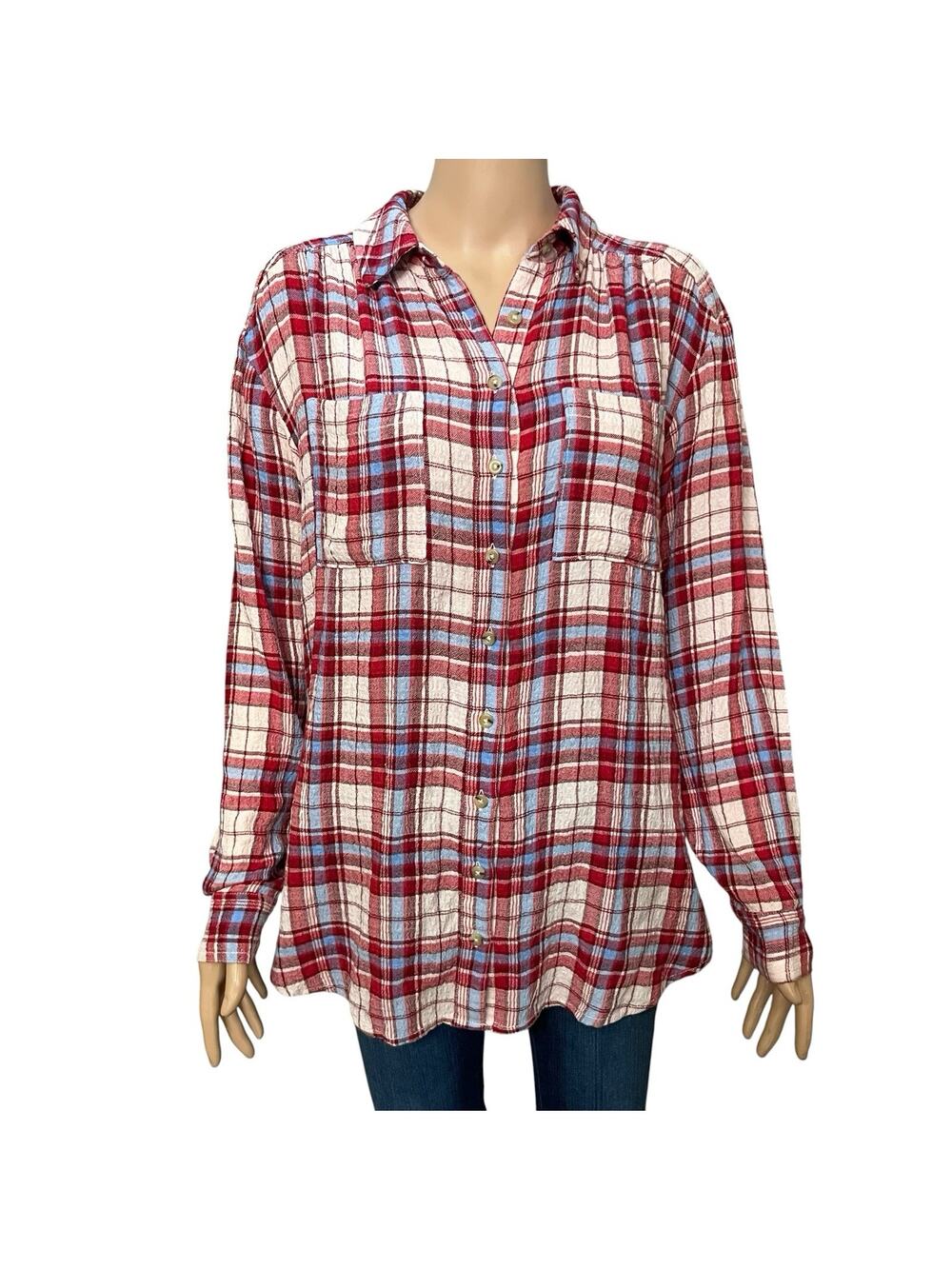 Pilcro Hadley Plaid Button Down Tunic Shirt Medium Long Sleeve Oversized Grunge